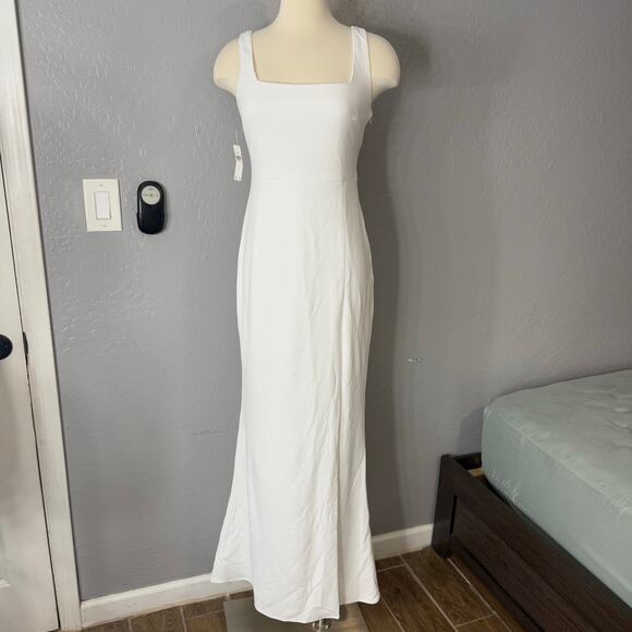 BHLDN Blake Square-Neck Stretch Crepe Maxi Dress, S, White - Picture 1 of 6